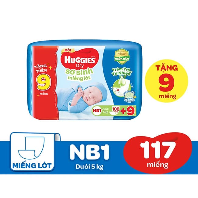 Miếng lót sơ sinh Huggies size Newborn 1 thấm hút tốt, an toàn tuyệt đối