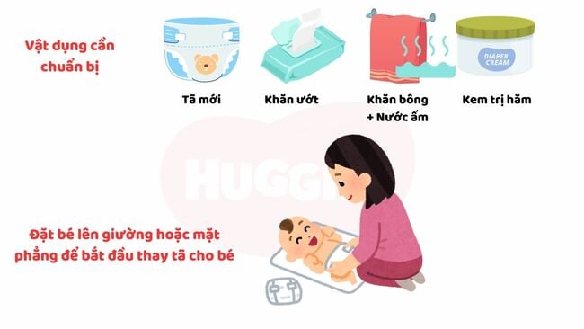 Dụng cụ cần chuẩn bị trước khi thay bỉm cho trẻ sơ sinh